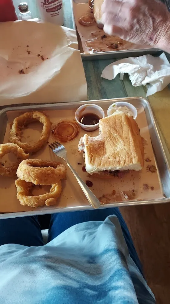 BBQ Sandwich and Onion Rings